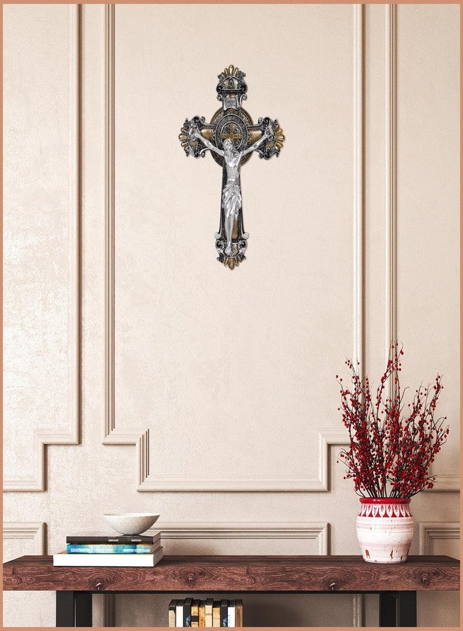 SHUS LIVE Saint St Benedict Crucifix Medal 2 Tone Wall 10 1/4 Inches, St Benedict Medals Crucifix Wall Cross Large, Hanging Catholic Jesus Christ Cross Wall Decor Religious Gifts, Cruz Del Medalla De San Benito - Image 4